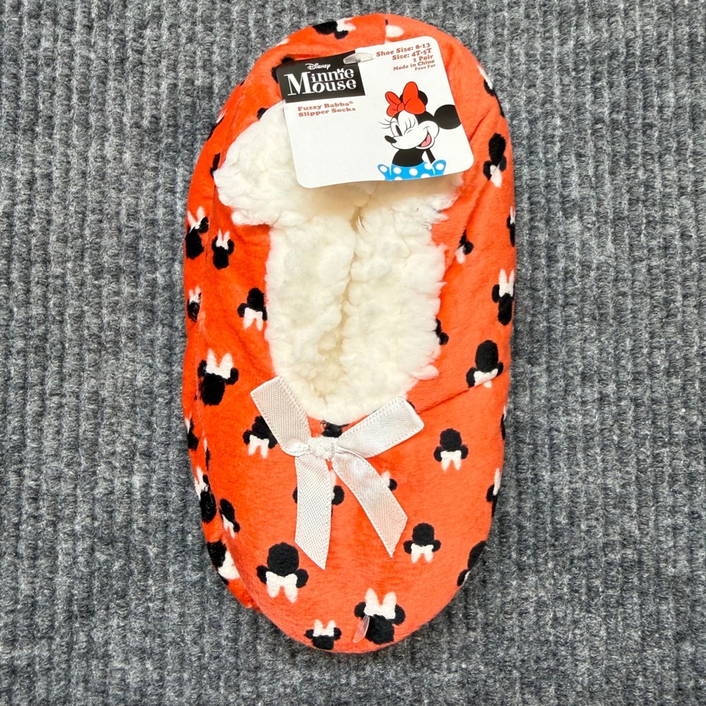 Disney Minnie Mouse Fuzzy Babba Slipper Socks Red Black White Girls Size 4T-5T